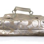 Coach Poppy Metallic Signature Logo Glam Tote Silver/Khaki Office Travel Classic Photo 3