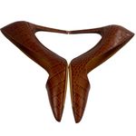 RALPH LAUREN Purple Label Celia Brown Embossed Leather Pumps ITALY 39.5 Size 8.5 Photo 7