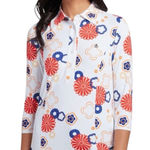 Original Penguin 3/4 Sleeve Retro Floral Polo Popover Blouse Top L Photo 0