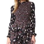 Rebecca Taylor  Ruffled Long Sleeve Silk Smocked High Neck Black Floral Dress Photo 5
