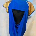 Fun & Flirt 3/20🦋 Royal Blue High Low Top with Sequin Shoulders Size Large Photo 2