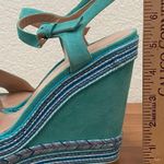 Stuart Weitzman Single Island Embellished Rope Turquoise Suede Wedge Sandals 8.5 Photo 11