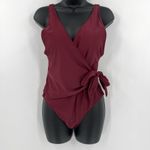 Cupshe  Elegant Dance Solid One Piece Swimsuit Burgundy‎ Red Side Tie Size Medium Photo 2