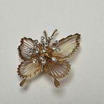 Monet Rhinestone Butterfly Insect Gold Tone Wire Signed Brooch Pin Photo 6