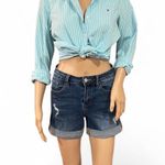 Judy Blue  Mid Thigh Distressed Blue Stretch Denim Shorts Size 26 Cuffed Mid Rise Photo 1
