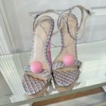 ASOS Like New Tinkerbell Bubblegum Metallic stripes strappy heels Sz 7 Photo 1