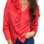 Vintage Ataga Ruffle Blouse Size Medium Coral Pink Button Front Long Sleeve Photo 8