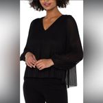 Liverpool  Black Women's V-Neck Long Sleeve Pleated Top Medium NWT Photo 1