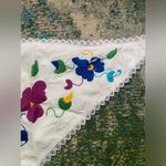Handmade embroidered Mexican floral hair neck scarf White Photo 2