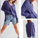 We The Free Free People Oceana Blue Raymond Thermal Top Oversized Size Medium Photo 2