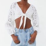 Urban Outfitters  Top eyelet tie front crop womens White large coquette feminine Photo 3