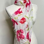 Floral Scarf Dark Pink Red White Green Rayon Thin Fabric Watercolor Style Photo 0