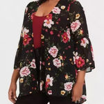 Torrid  Black Floral Chiffon Open Front Lightweight Kimono Plus Size 1/2 Photo 0