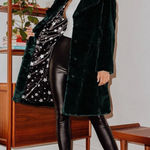 Avec Les Filles Faux Fur Long Coat in Dark Forest Green (X-SMALL) Photo 0