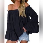 Panhandle  teal off shoulder bell sleeve top Photo 0
