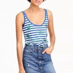 J.Crew New Striped tank top w/ sequin palm leaves BRILLIANT SAPPHIRE IVORY G4869 Photo 0