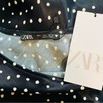 ZARA  New Women Black/White Long Sleeve Polka Dot Satin Dress Size Large Photo 16