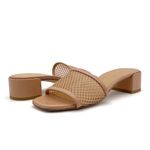 Stuart Weitzman  Cayman Mesh Leather Block-Heel Mules Sand Beige Size 5.5 Sandals Photo 6