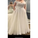 Mori Lee  BRIDAL | Ivory Chiffon "Evette" Dress Off Shoulder Butrons Back | 22W Photo 9