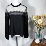 Wren & Willa Black Sheer Lace Yoke Long Sleeve Mock Neck Blouse Sz S 💛 Photo 1