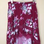 EXPRESS NWT Women’s Floral Print Magenta Eyelet Lace Hi-Low Maxi Skirt Photo 1