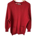 Vintage JH Collectible Western Wool Cable Knit Pocket Crew Neck Sweater Red Med Photo 1