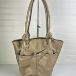 Tignanello Gold Metallic Pebbled Leather Satin Lined Shoulder Tote Bag Pockets Photo 0