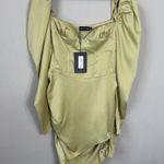 Pretty Little Thing NWT  Puff Sleeve Corset Bodycon Mini Dress Womens 6 Olive Green Photo 4