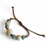 Star Bracelet Smoky sea green tan boho beaded macrame ceramic Brown Photo 2