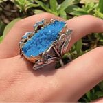 Unique Silver Color Ginkgo Leaf Rings Personality Blue turquoise Stone Photo 0