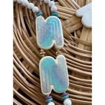 Vintage 80s Necklace/Earring Set Ceramic White Turquoise Happy Fun Accessories Photo 7