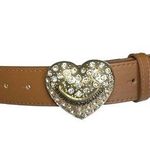 Juicy Couture NWT  Women’s Rhinestone Gold Heart Buckle Belt Brown Size L/XL Photo 0