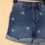 Hollister Women’s Butterfly Embroidered Medium Wash Rolled Hem Denim Jean Shorts Photo 1