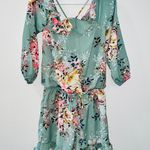 Xhilaration Green Floral Print Cold Shoulder Romper Photo 0