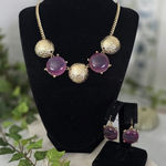 Boutique Gold Chain with Purple Neckkace and Earrings Set Photo 0