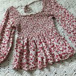 Pink Lily Pure Romance Cream Floral Blouse Smocked Top Red (Small) date night Photo 1