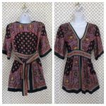 ECI  New York bohemian 100% silk babydoll ttunic top with tie back women's Small Photo 2