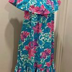 American Vintage VTG 90s 80s Ashley Ames Multicolor Tropical Floral Off-the-Shoulder Maxi Dress M Photo 0