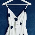 O.P.T. White and Black Polka Dot Tiered Midi Dress Photo 7