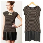 Anthropologie Bailey 44 Black & Tan Striped Dress w/ Faux Leather Bottom - Small Photo 1
