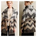 Anthropologie Field Flower Chevron Print Wool Blend Belted Cardigan Coat SP Photo 8