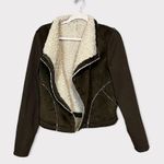 Anthropologie MARRAKECH Moto Jacket Size Small Sherpa Lined Faux Suede Brown Photo 10