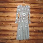 Mac Duggal 5716 Womens Green Sequined Floral Long Sleeve High Neck Midi Dress Photo 9