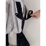 Style Mafia 100% Linen Cottagecore Top Blue White Striped Bow Detail Medium Photo 1