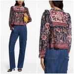 Farm Rio 💕💕 Teal Ainika Charm Long Sleeve Blouse Tropical Floral Print XS NWOT Photo 11