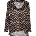 Ivy Jane  Women Top Boho Chevron Longsleeve Cowl Neck Hi-Lo Hem Multicolor Medium Photo 0