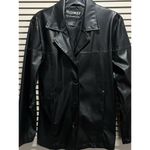 Highway Jeans Highway Black Faux Leather Jacket Button Up Lined Size Medium Lined‎ Pockets Photo 1
