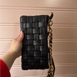 Y2K Woven Faux Leather Shoulder Bag with Gold Chain Strap Black Photo 8