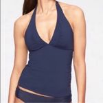 Athleta  Shirrendipity Tankini Halter Top Navy Swimsuit Top Size Medium Tall Photo 1