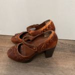MIA  Peep Toe Mary Jane Heels Brown Leather Embossed Chunky Block Heel Shoes 8M Photo 2